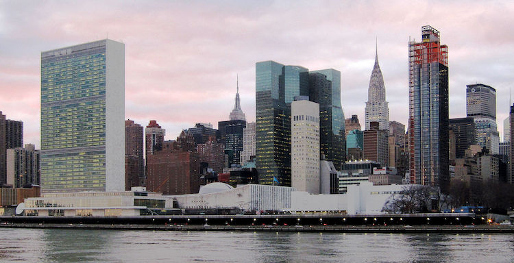 Photo: United Nations Headquarters in New York City, view from Roosevelt Island. Credit: Neptuul | Wikimedia Commons.