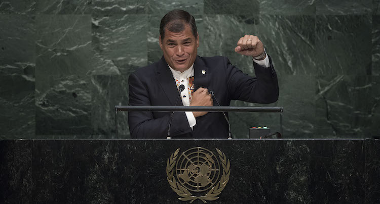 Photo: Rafael Correa, President of Ecuador, addresses the general debate of the General Assembly’s seventieth session on 28 September 2015 at the United Nations in New York. UN Photo/Kim Haughton.