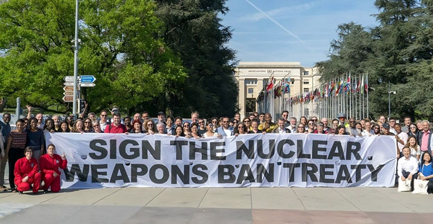 The International Campaign to Abolish Nuclear Weapons (ICAN) is a coalition of non-governmental organizations (NGOs) in over 100 countries promoting adherence to, and implementation of, the United Nations nuclear weapons ban treaty. Credit: ICAN