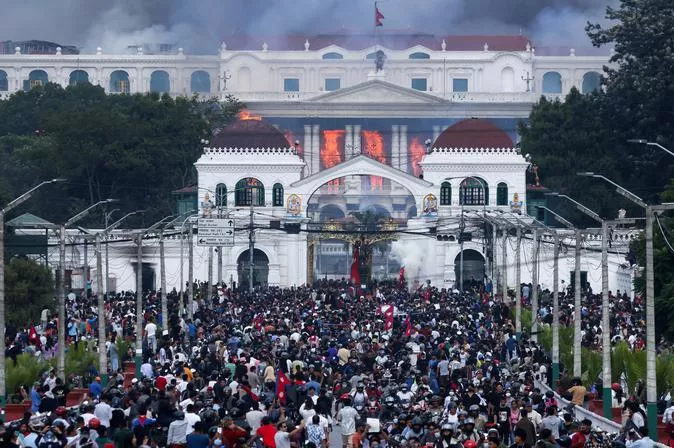 Kathmandu’s Singha Durbar in flames