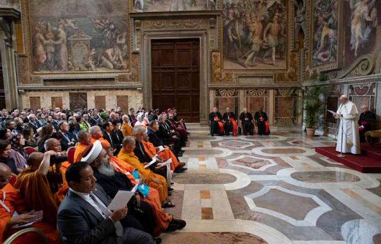 Photo: Pope Francis addresses participants in a conference on religions and the sustainable development goals, in the Vatican's Clementine Hall March 8, 2019. Credit: Vatican Media.