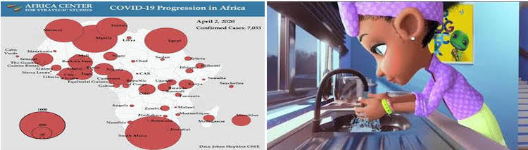 Collage of coronavirus affected Africa and animated video by INPS-IDN