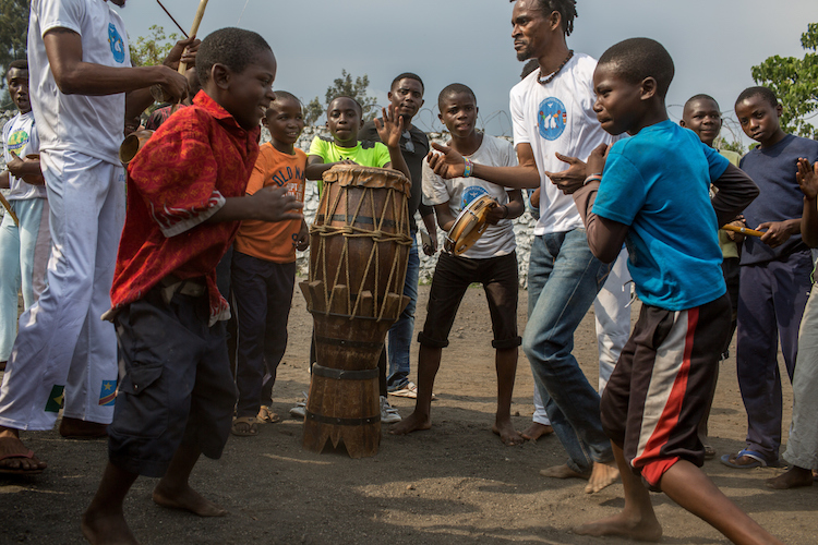 Photo: Capoeira classes with boys formerly associated with armed groups in North Kivu. Credit: Flavio Forner | IDN-INPS