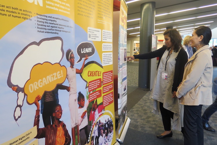 Photo: A glimpse of the exhibition on human rights education. Credit: NGO Working Group on Human Rights Education and Learning.