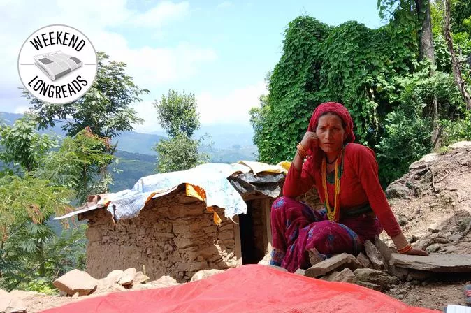 DETENTION CELL: Tuli Saud of Selpakha village in Achham next to the menstrual shed her family rebuilt after it was demolished by the local government in 2019. A typical chhau hut from the outside. Photos: DHANU BISHWAKARMA