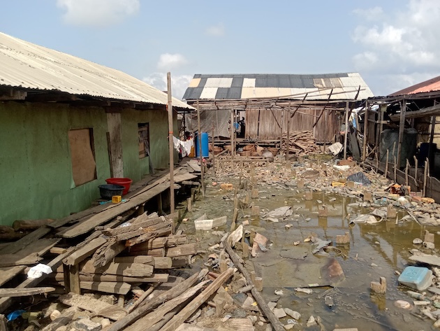 Battered shanties dot Ayetoro. Credit: Promise Eze/IPS