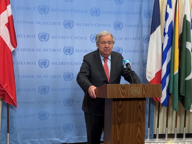UN Secretary-General António Guterres briefing reporters after a leaders' meeting on climate action. Credit: Naureen Hossain/IPS