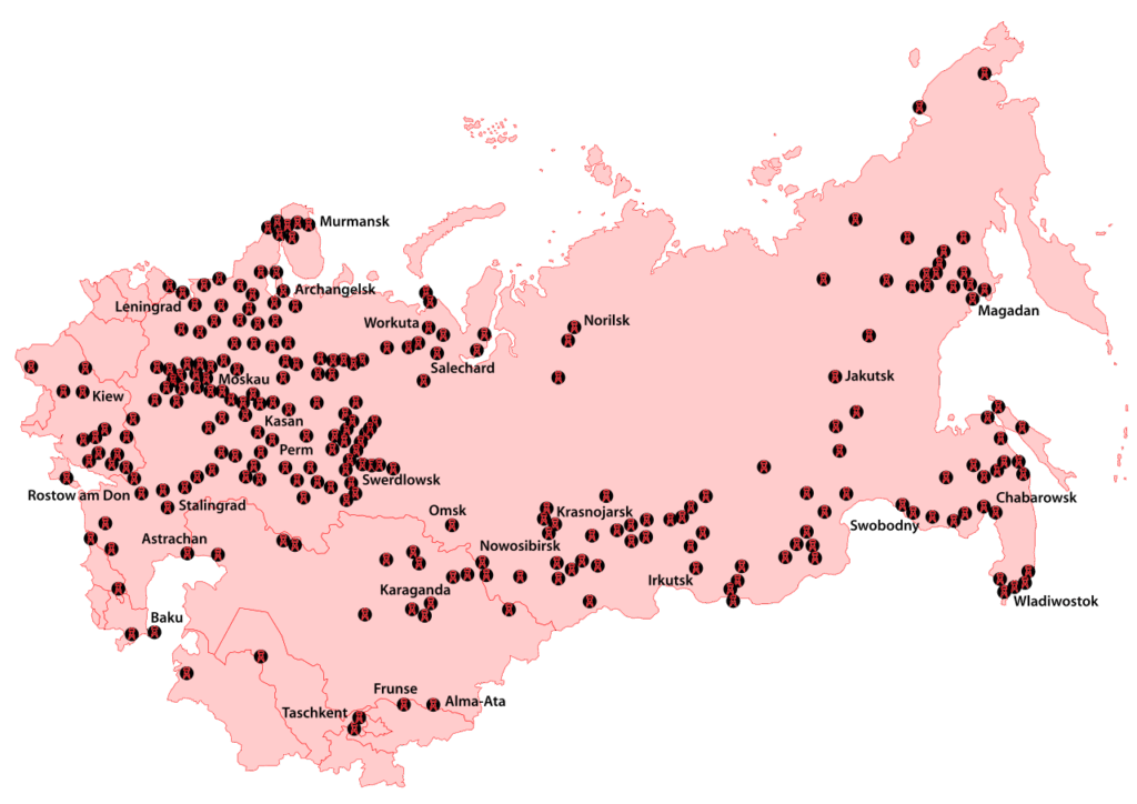 Source: Map of Gulag locations in Soviet Union, Public Domain