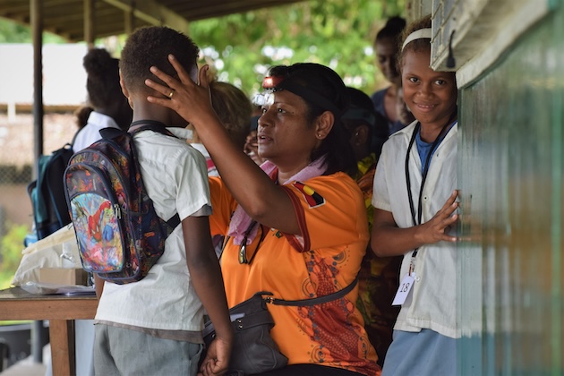 Dr Anasaini Cama of the Fred Hollows Foundation conducts tropical disease training in the Solomon Islands. Credit: Shea Flynn/RTI International