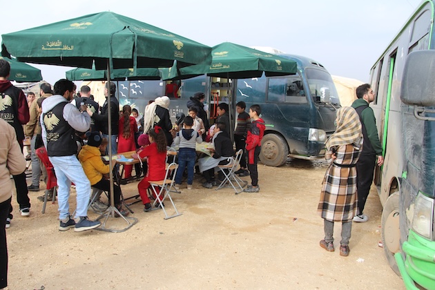 The Cultural Bus arrives to great excitement in the Al-Azraq camp in northern Syria. Credit: Sonia Al Ali/IPS