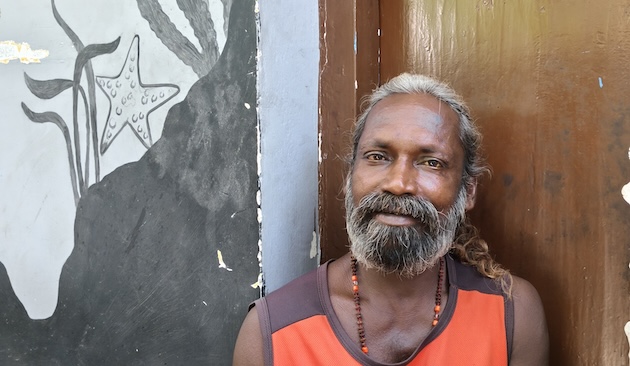 Sudhi Kumar (51) is a fisher from Kovalam, India, who has been harpoon-fishing for over 30 years. Credit: Bharath Thampi/IPS