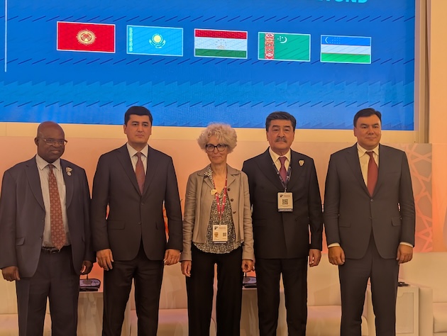 Senior government representatives and development partners pose for a group photograph during the official launch of the Central Asia Water–Land Nexus Programme at the Eighth GEF Assembly in Samarkand, Uzbekistan. The initiative brings together the five Central Asian countries – Kazakhstan, the Kyrgyz Republic, Tajikistan, Turkmenistan and Uzbekistan – to strengthen regional cooperation on water security, ecosystem restoration and climate resilience through integrated land and water management. Credit: Kizito Makoye/IPS