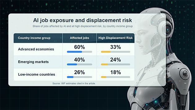 AI job exposure and risk of human jobs lost to AI. Image generated by IA