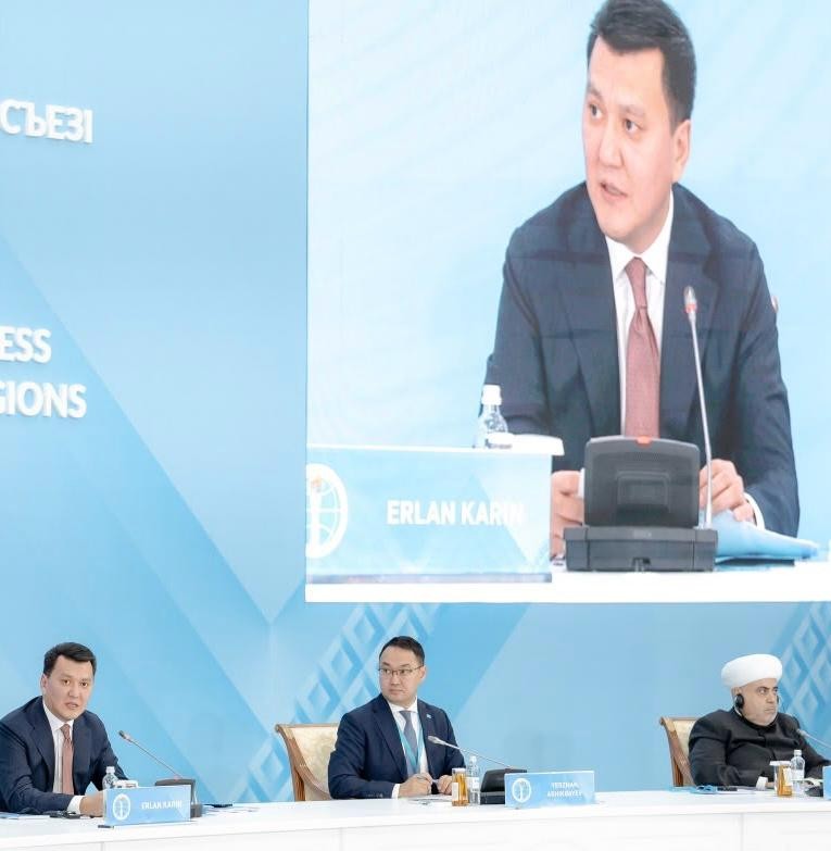Erlan Karin, Vice President of Kazakhstan and Head of the Secretariat of the Congress of Leaders of World and Traditional Religions, addresses the 24th Secretariat meeting at the Palace of Peace and Reconciliation in Astana on October 7, 2026. He emphasized the role of spiritual diplomacy in building trust and complementing conventional diplomatic efforts. | Photo: Congress Press Service
